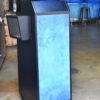 compact hostess stand in blue stone vinyl print front panel