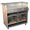 Rustic Team Hostess Station With Bronze Counter Trim Back View