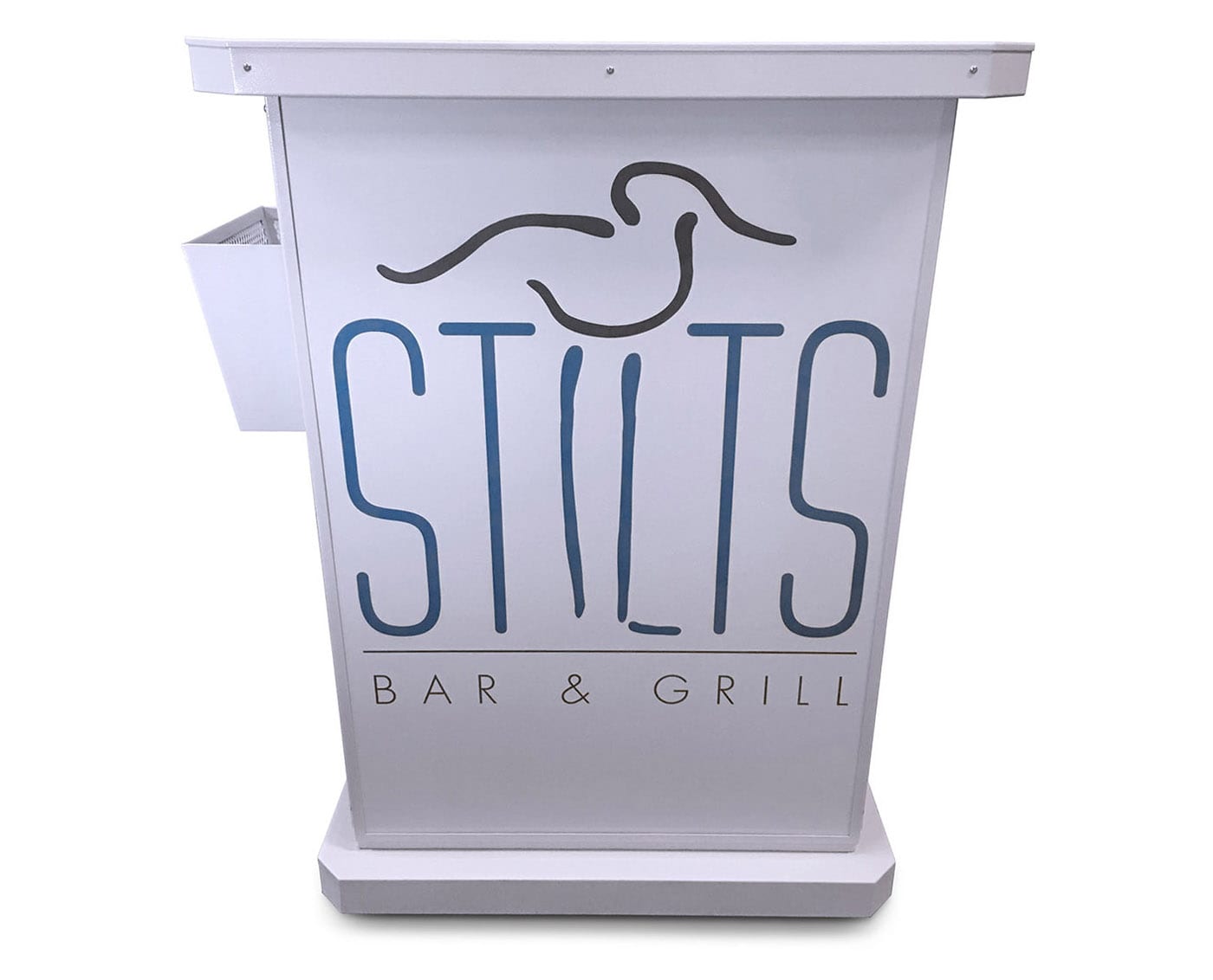 Stilts Bar and Grill Deluxe Hostess Stand White Frame with Menu Holder