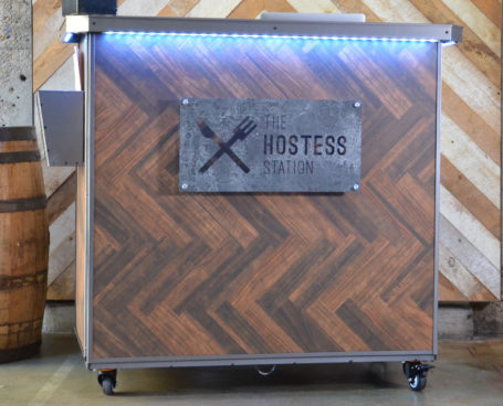 Rustic Team Hostess Station with Blue LED and Signage