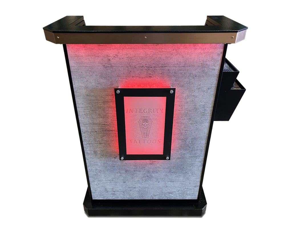 Integrity Tattoo Deluxe Hostess Stand with Counter Top LED and LED Sign